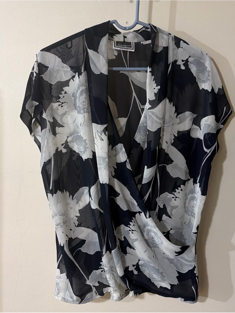 Luisa Spagnoli Black and White Floral Sheer Wrap Blouse